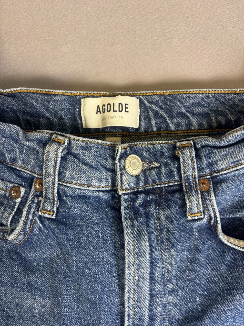 Agolde Women’s Straight-Leg Blue Denim Jeans Raw Hem Slit Ankle Size 25 - Picture 2 of 12